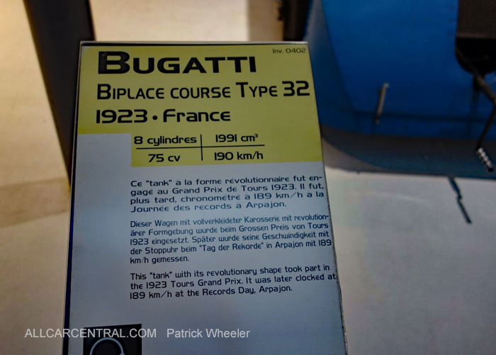  
Bugatti Biplace Course Type 32 1923 Tank 
121 Musee National de l'automobile 2015 
Patrick Wheeler Photo 