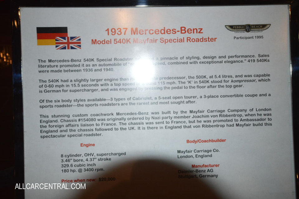  Mercedes-Benz 540K Mayfair Special Roadster 1937 Blackhawk Jack Carpenter Photo 